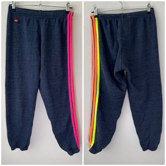 Aviator Nation 5 Stripe Sweatpants - CHARCOAL // NEON SZ S - Picture 3 of 10